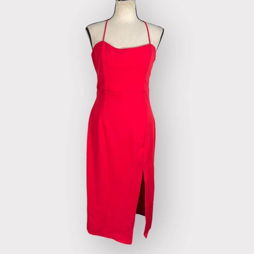 Lulus Get the Party Going Cocktail Bodycon Midi Dress Red Women's Size Large NWT - Picture 3 of 9